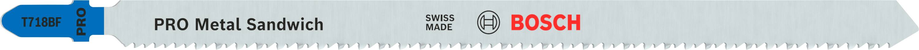 Lame de scie portant l'inscription 'PRO Metal Sandwich' et 'BOSCH'. Contient le logo Speed for Metal. Convient pour les coupes de métal.