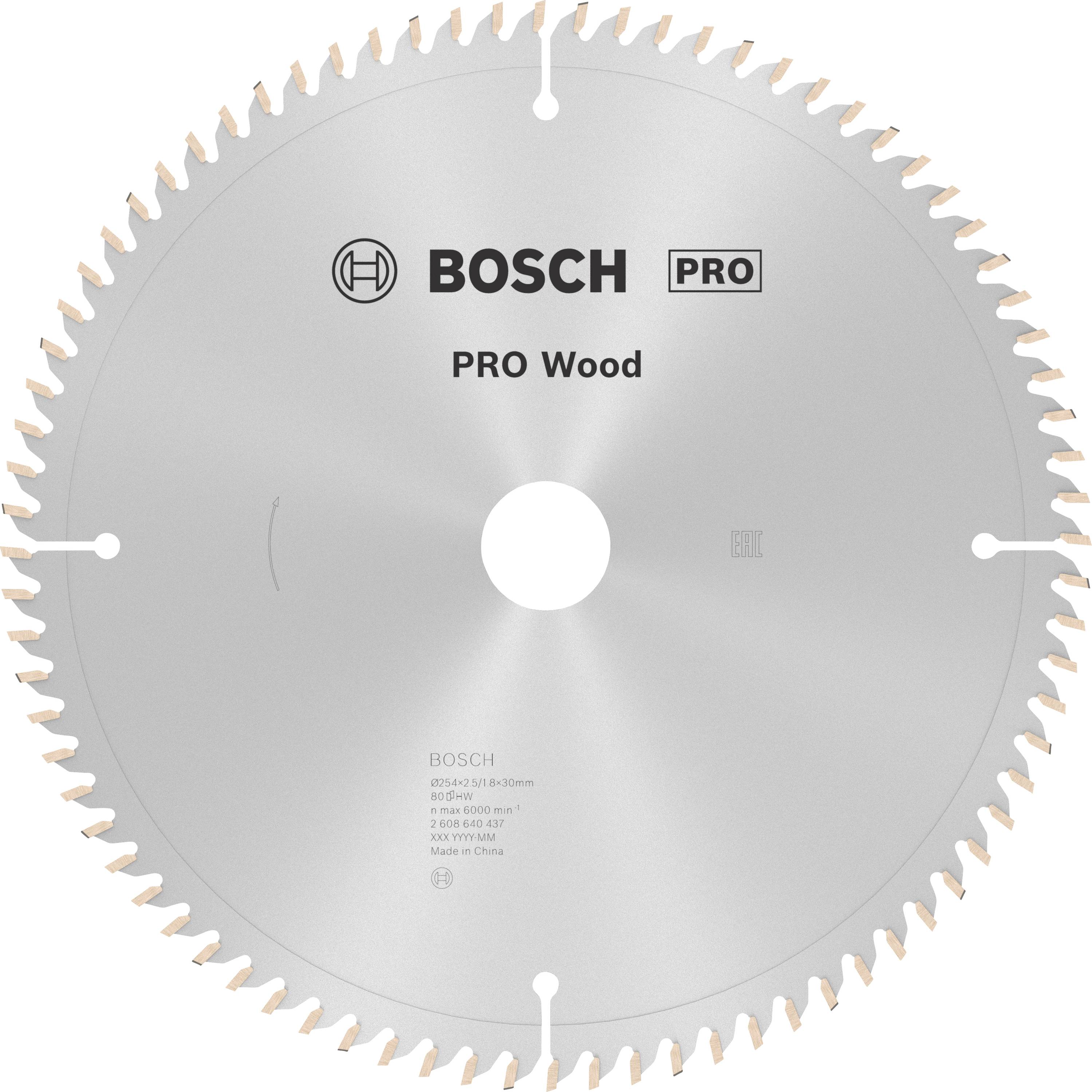 Lame de scie circulaire Bosch, modèle 'PRO Wood', avec 80 dents pour le travail du bois, diamètre 216 mm.