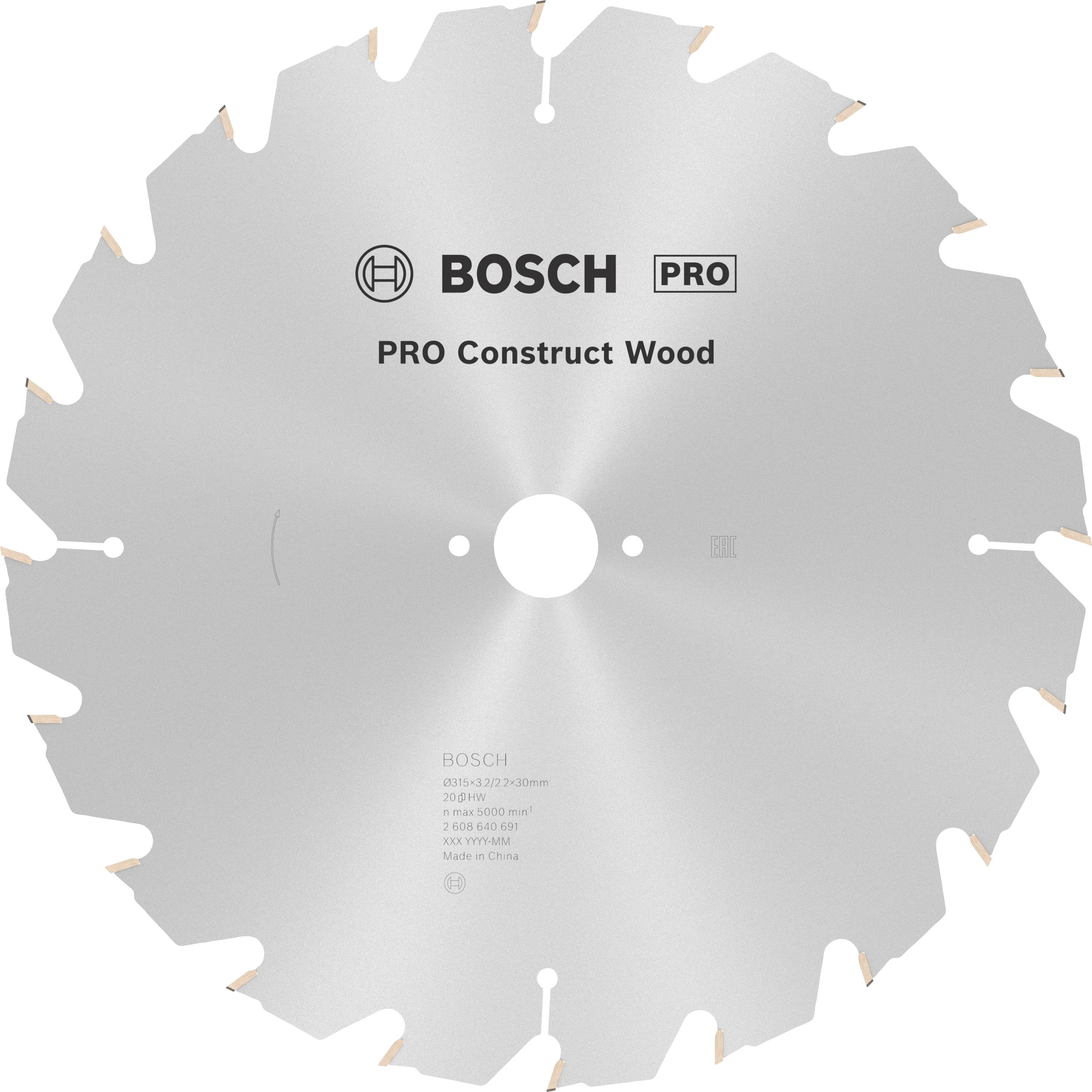 Lame de scie de la marque Bosch, modèle 'PRO Construct Wood', spécialement conçue pour les travaux sur bois.