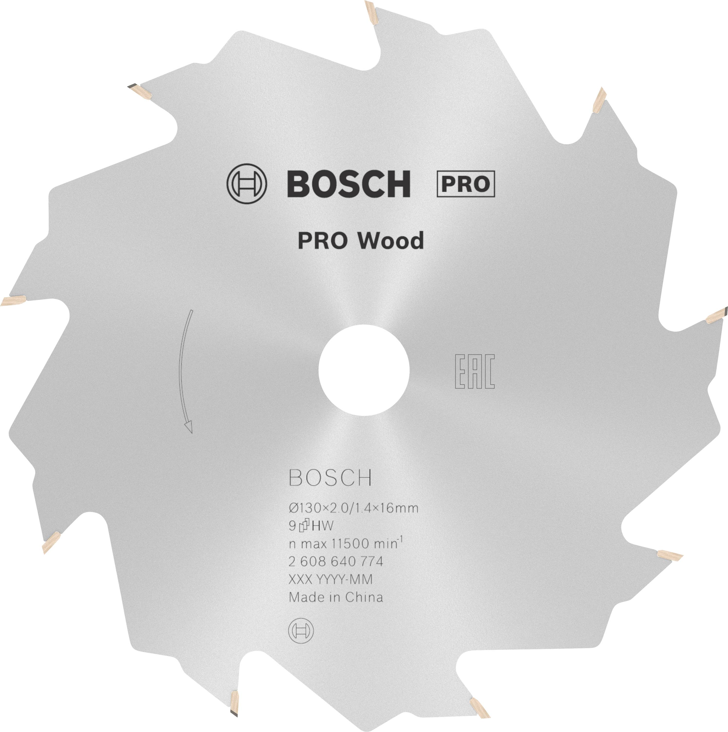 Lame de scie circulaire de marque Bosch Pro Wood, dimensions 130x2,0/1,4x16mm, adaptée aux travaux sur bois, fabriquée en Chine.