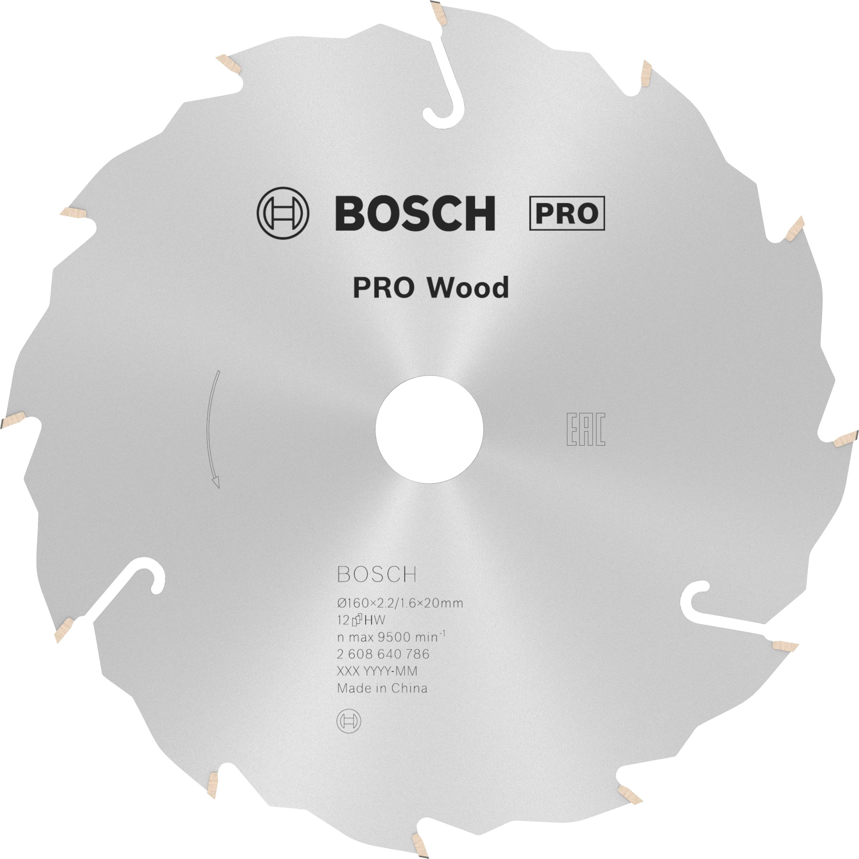 Lame de scie circulaire avec inscription 'BOSCH PRO Wood', diamètre 216x2,11-3,2x30mm, 72 dents, adaptée pour le travail du bois. Fabriqué en Chine.