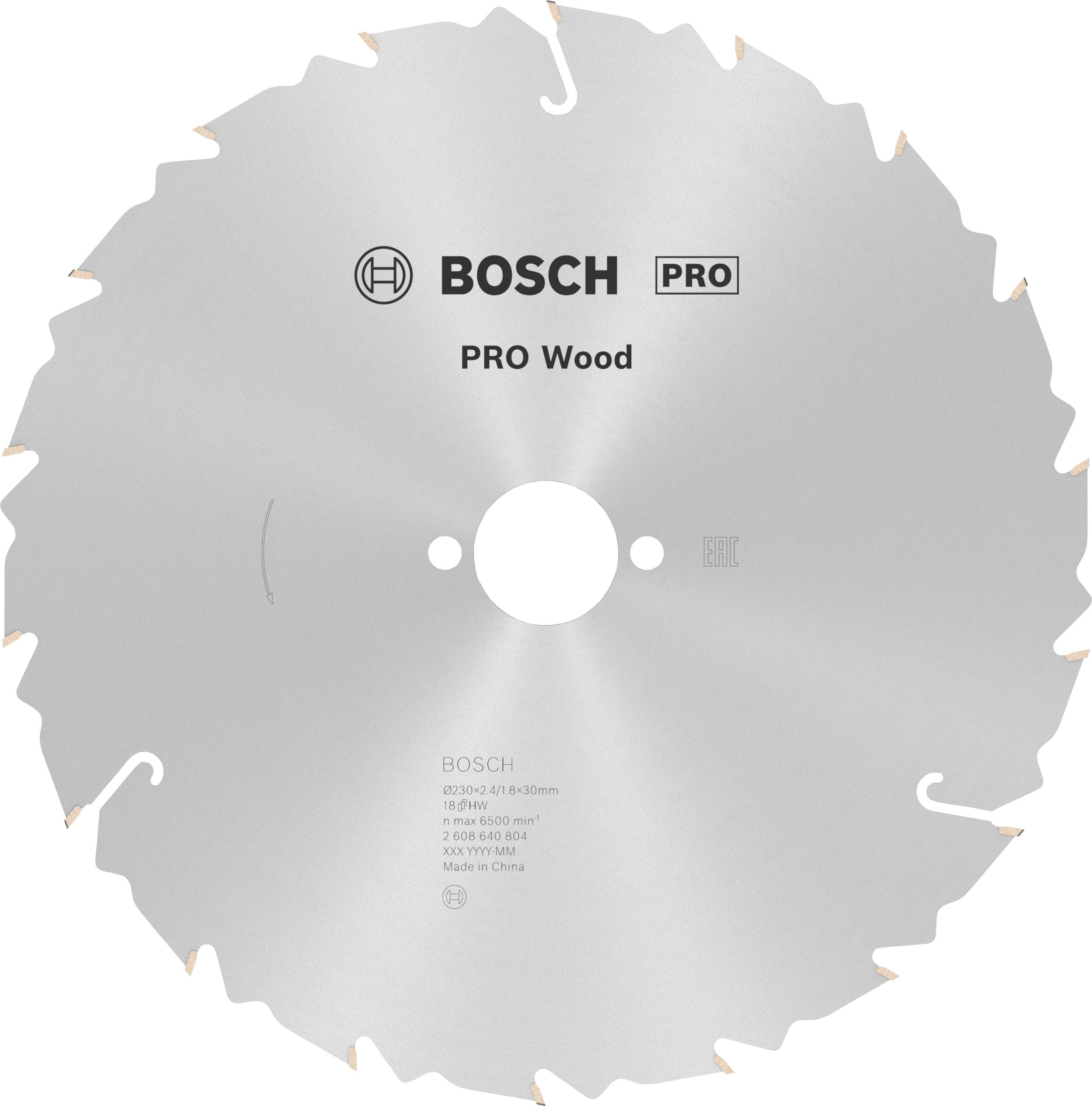 Lame de scie circulaire marquée 'BOSCH PRO Wood', couleur argent, pour coupes de bois.