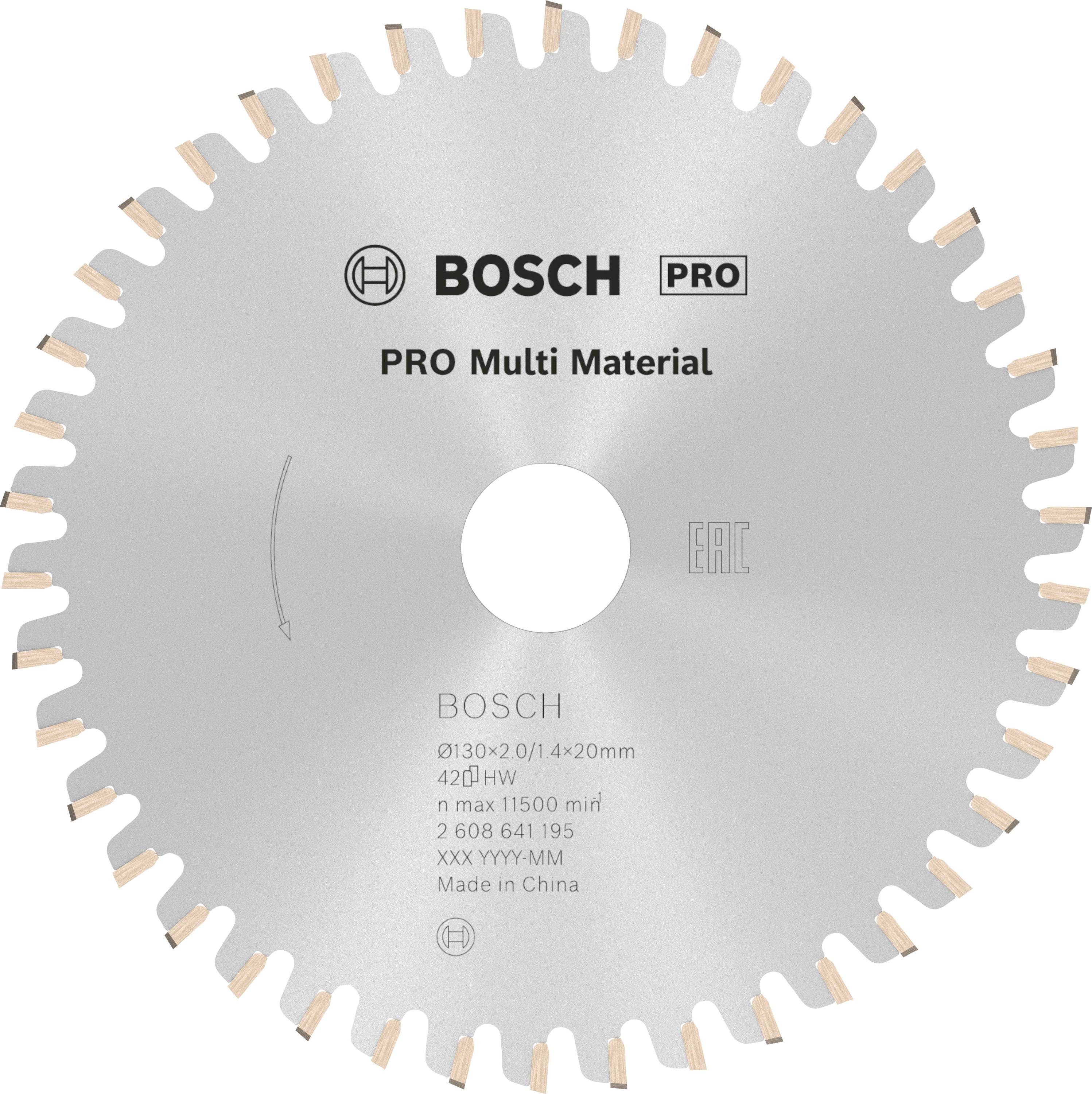 Lame de scie Bosch pour différents matériaux, diamètre 130 mm, vitesse maximale 15 000 tr/min, fabriquée en Chine.