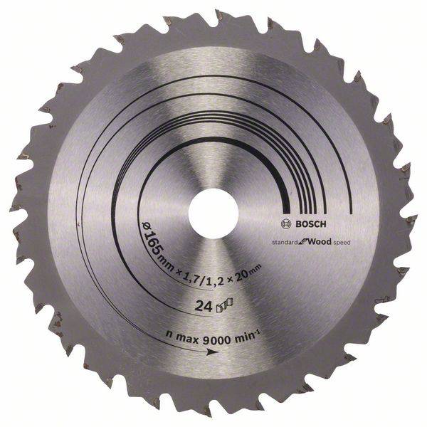 Lame circulaire ronde en métal avec des dents tranchantes, adaptée aux travaux sur bois. Inscription indiquant des informations sur la taille et la vitesse.