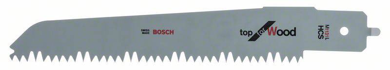 Lame de scie sabre Bosch 'top for Wood', adaptée aux travaux sur bois, avec des dents grossières pour des coupes rapides.