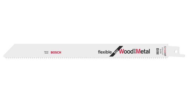 Lame de scie pour bois et métal, marquée 'Bosch flexible for Wood + Metal'.