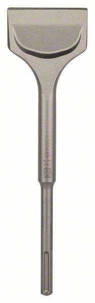Spatule plate métallique à long manche, utilisée pour enlever des carreaux ou du mortier, couramment employée dans les travaux de construction ou de rénovation.