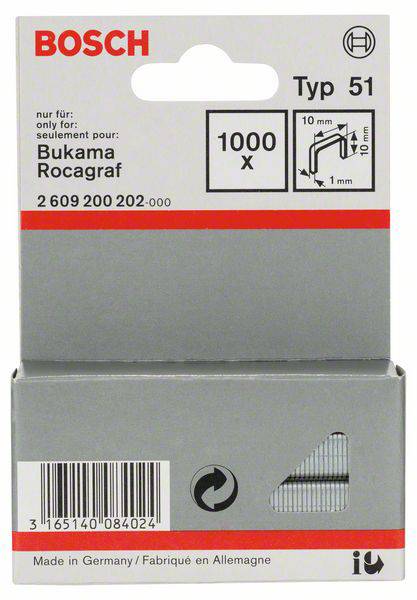 Agrafes à fil plat type 51, 10 x 1 x 10 mm Bosch 2609200202