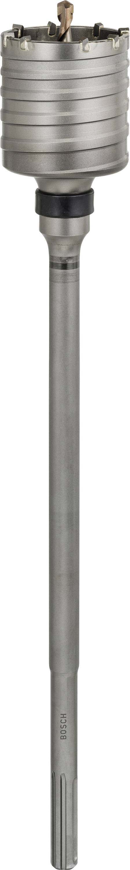 Un foret-scie à tubes en gris, doté de plusieurs dents de coupe, adapté pour percer de grands trous circulaires dans des matériaux durs comme le béton.