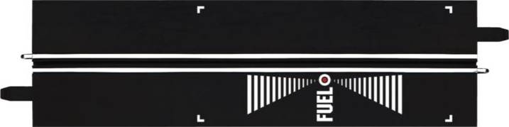 Fond noir avec une bande blanche au centre et le mot 'FUEL' inscrit en dessous dans un motif géométrique.