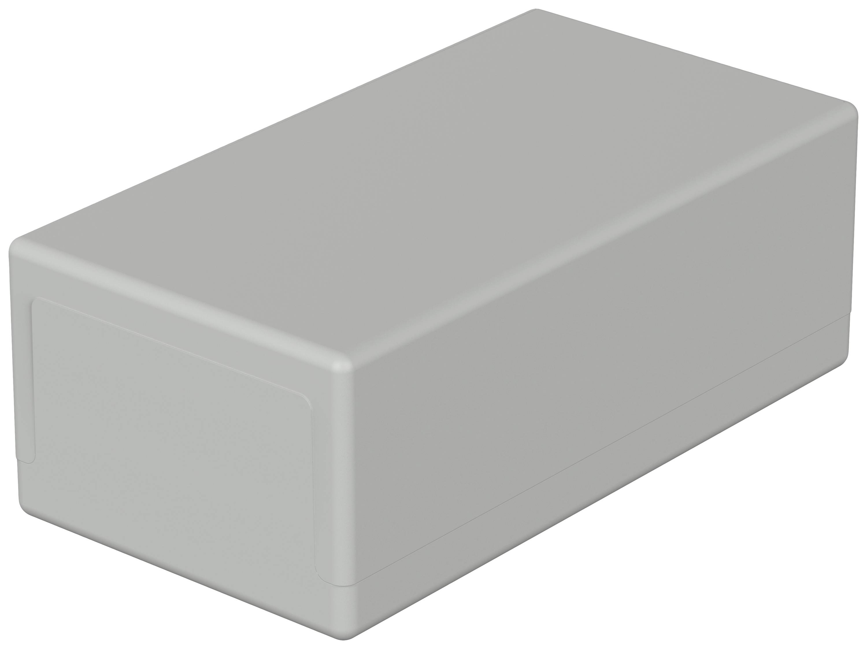 Boîtier en plastique gris rectangulaire au design sobre.
