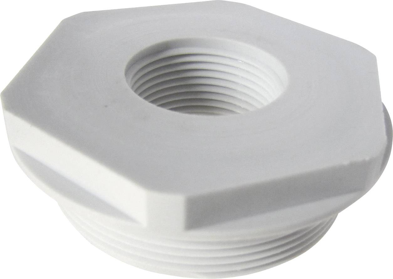 Écrou hexagonal blanc en plastique avec filetage au centre.