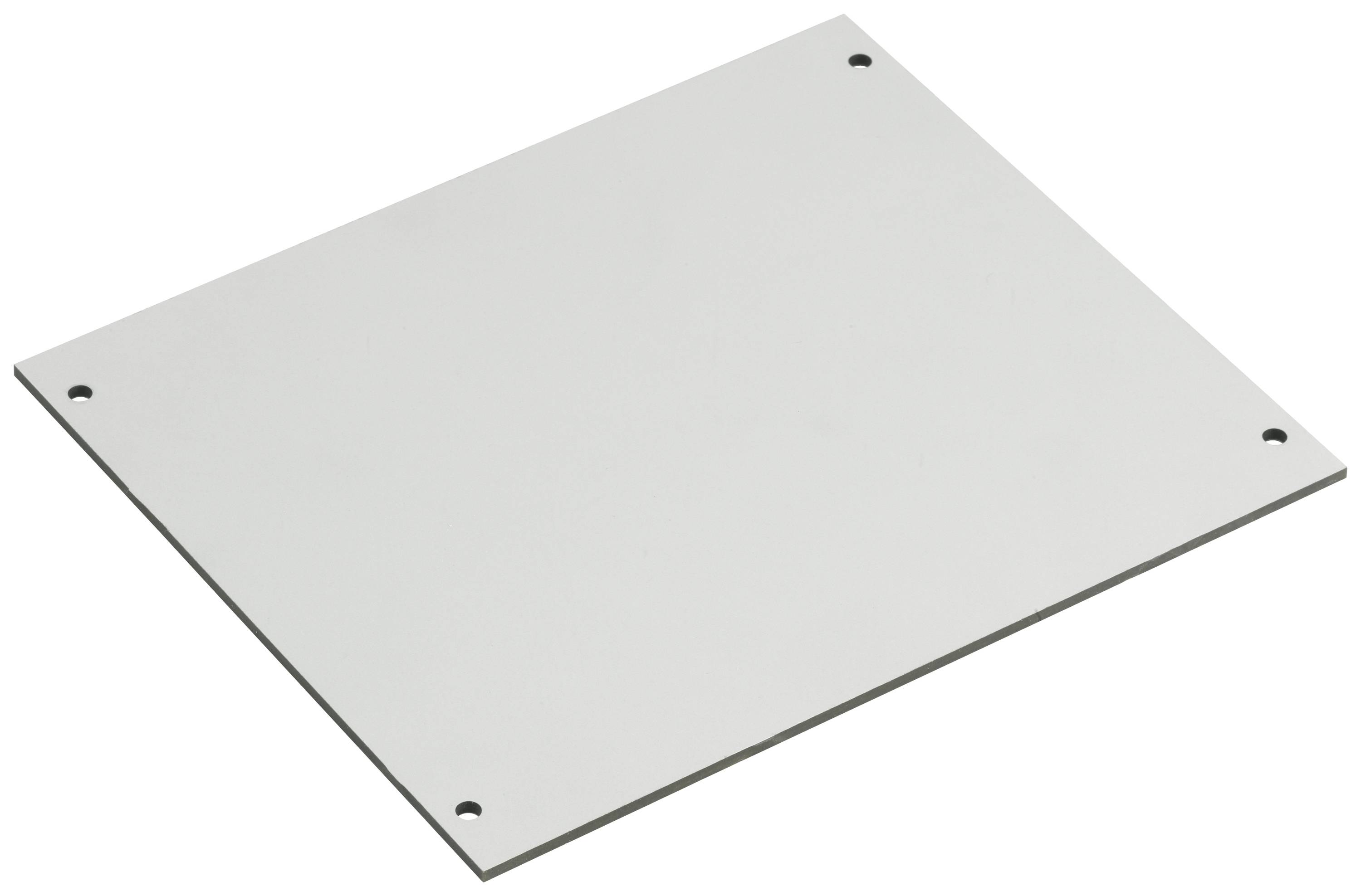 Une plaque métallique rectangulaire et plate avec quatre trous dans les coins.