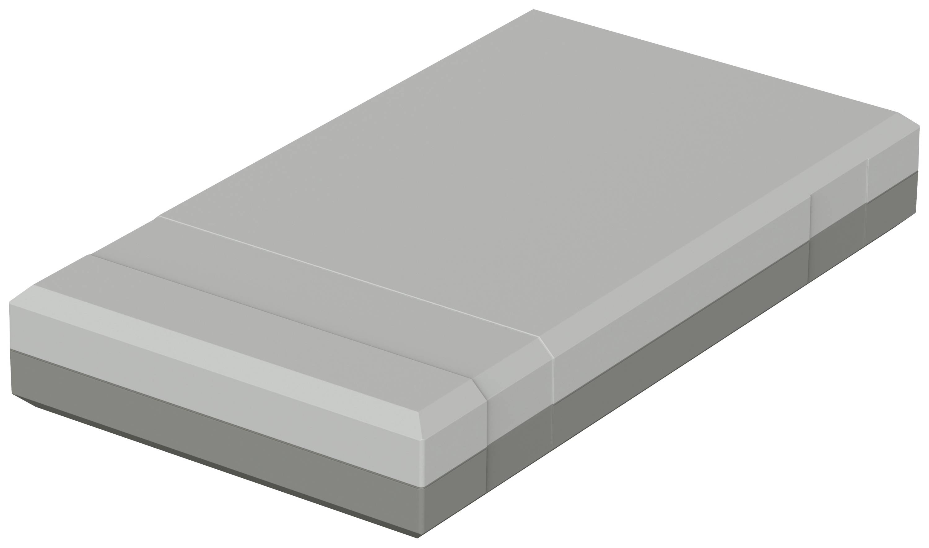 Bloc de béton gris, rectangulaire, avec des arêtes biseautées, représenté en 3D.