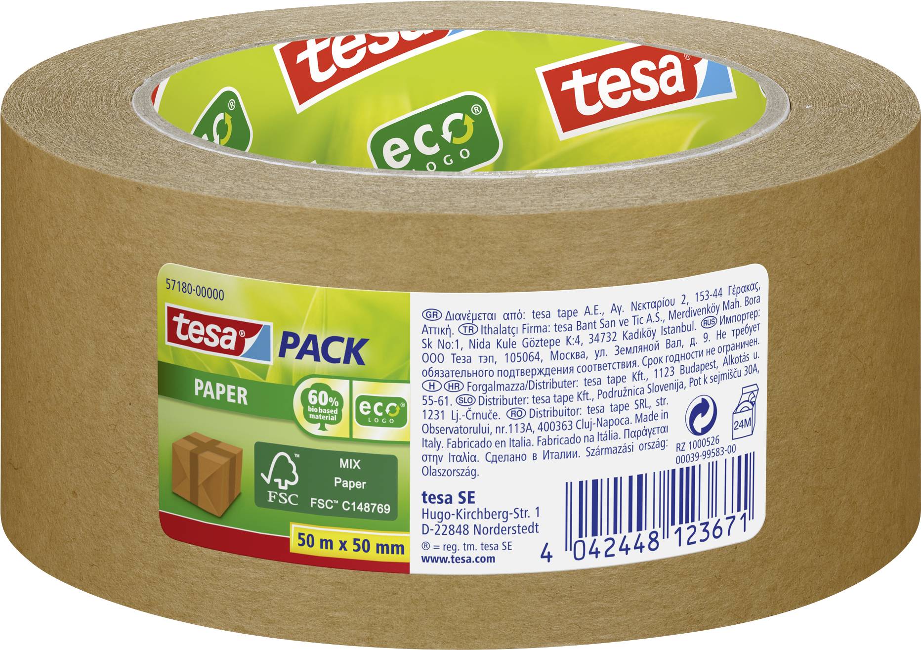 Ruban adhésif d'emballage tesapack® ecoLogo® tesa 57180-00000-02 marron (L x l) 50 m x 50 mm adhésif thermofusible 1 pc(s)
