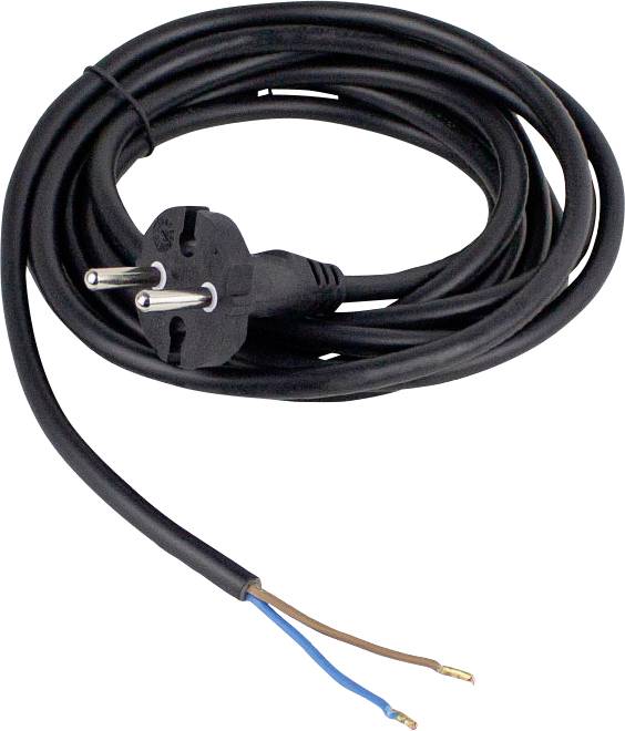 Câble réseau noir avec fiche européenne et extrémités dénudées pour des connexions. Adapté aux appareils électriques et aux installations.
