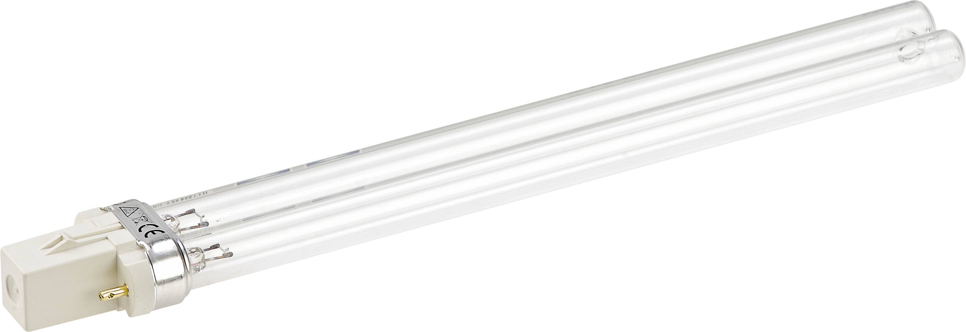 Un tube fluorescent compact avec une base blanche et deux tiges parallèles.