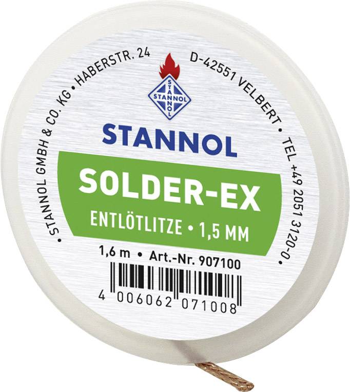 Tresse à dessouder Stannol Solder Ex Longueur 1.6 m Largeur 1.5 mm flux imprégné