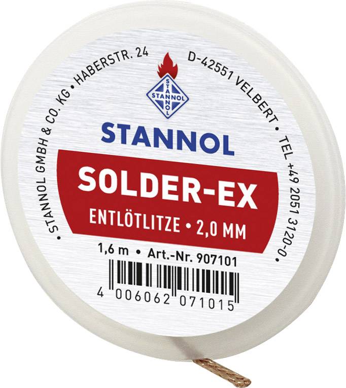 Tresse à dessouder Stannol Solder Ex Longueur 1.6 m Largeur 2.0 mm flux imprégné