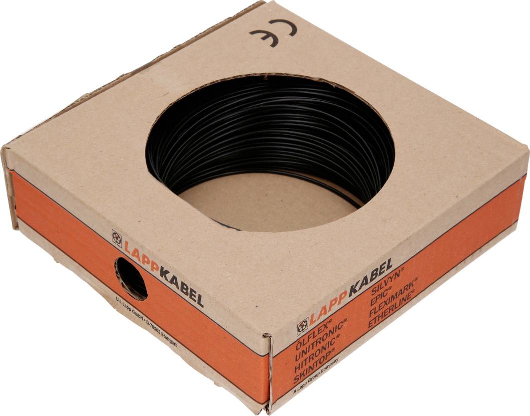 Boîte de câble noir de la marque LAPPKABEL, adapté aux applications électroniques. Le carton est ouvert pour permettre le retrait du câble.