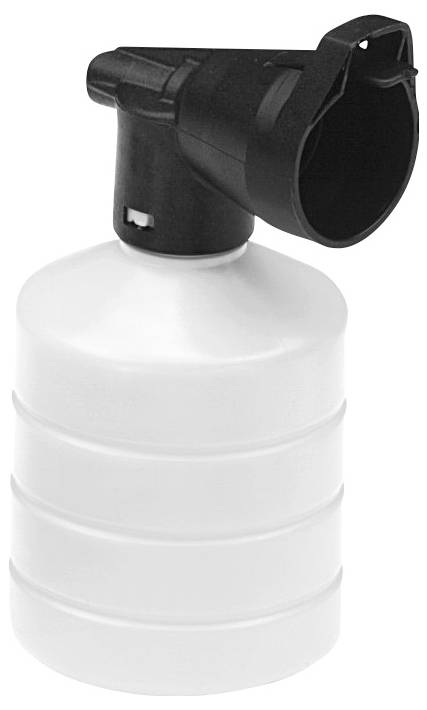 Un récipient cylindrique blanc avec un couvercle noir, probablement un appareil de pulvérisation ou un produit de nettoyage.