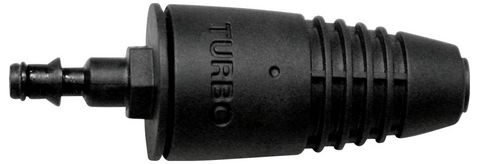 Une buse turbo noire pour nettoyeur haute pression. L'embout cylindrique présente un design nervuré pour une meilleure prise en main.