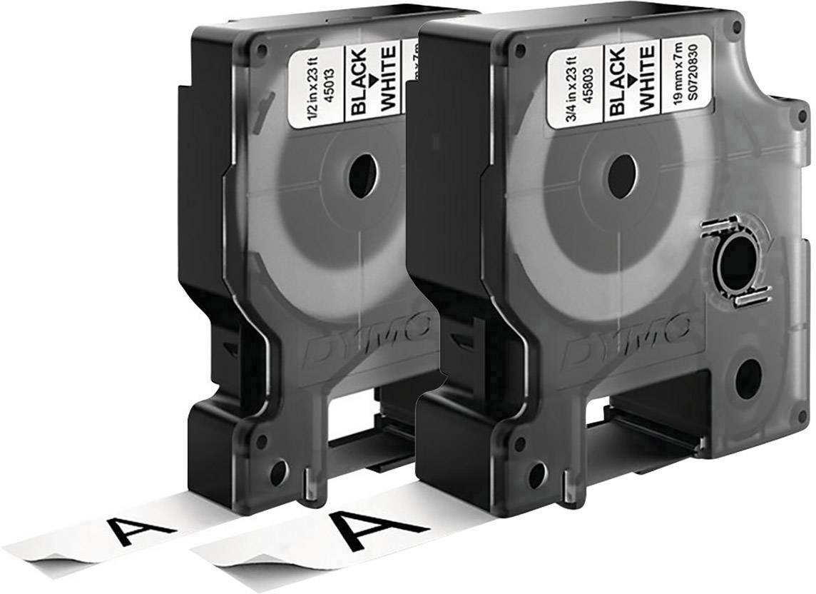 Deux cassettes d'étiquettes noires portant l'inscription 'Black on White', chacune avec une bande blanche imprimée portant la lettre 'A'.