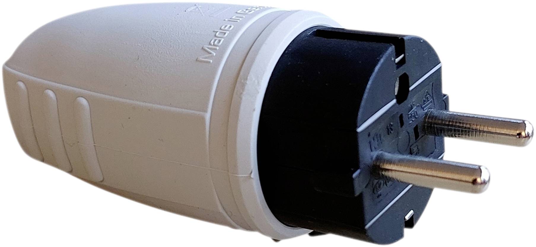 Fiche électrique mâle avec terre N & L 26747 caoutchouc 230 V gris clair IP44