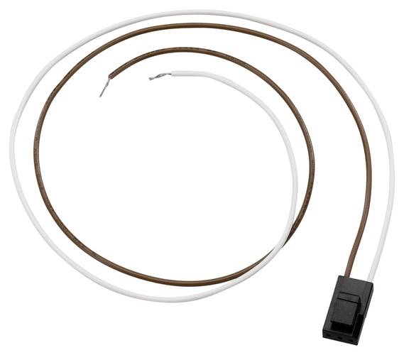 Un câble marron et un câble blanc, reliés à une prise noire.