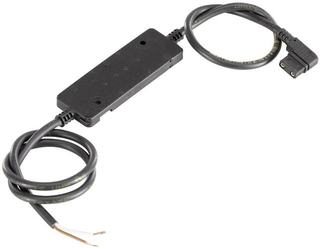 Câble adaptateur noir avec deux extrémités de câbles ouvertes d'un côté et un connecteur femelle de l'autre, adapté pour les connexions électriques.