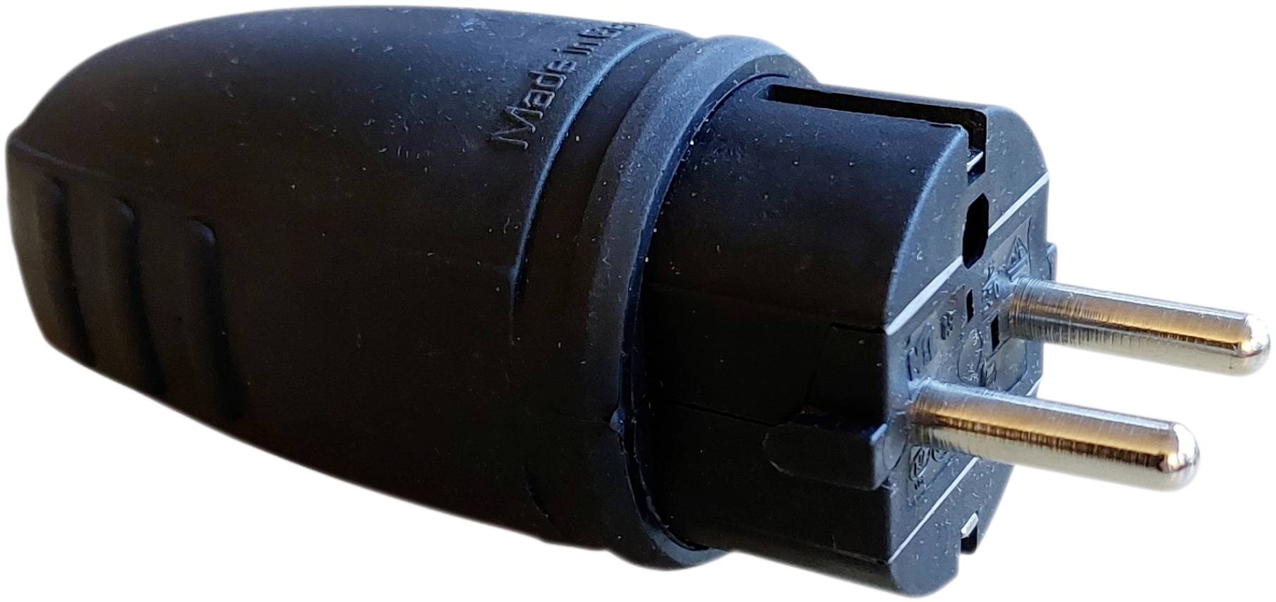 Fiche électrique mâle avec terre N & L 11257 caoutchouc 230 V noir IP44