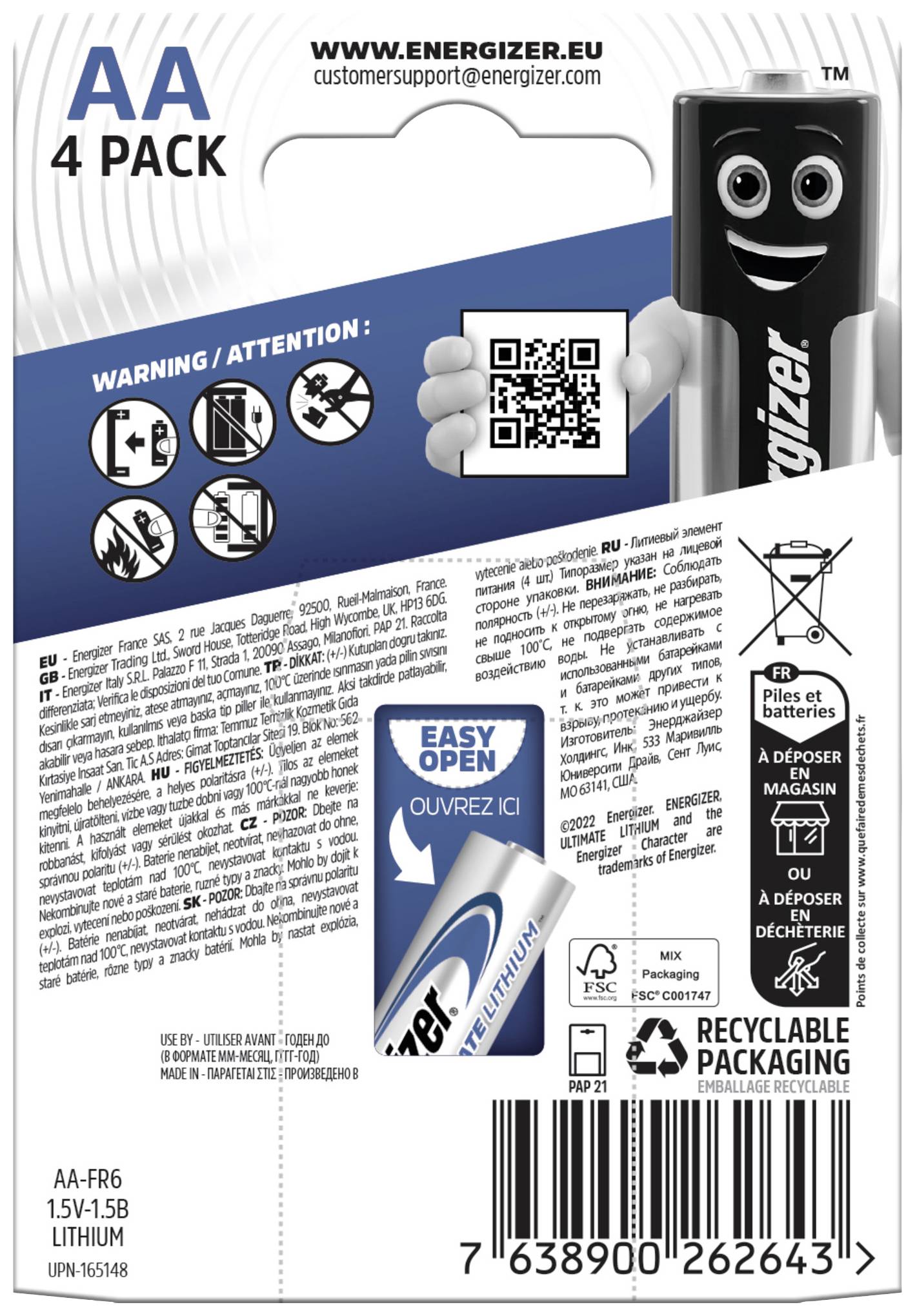 Energizer Ultimate FR6 Pile LR6 (AA) lithium 3000 mAh 1.5 V 4 pc(s)