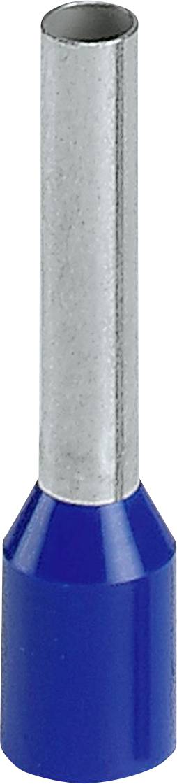 « Un embout de ferrule bleu avec un long manchon métallique cylindrique, utilisé pour les connexions de câbles électriques. »