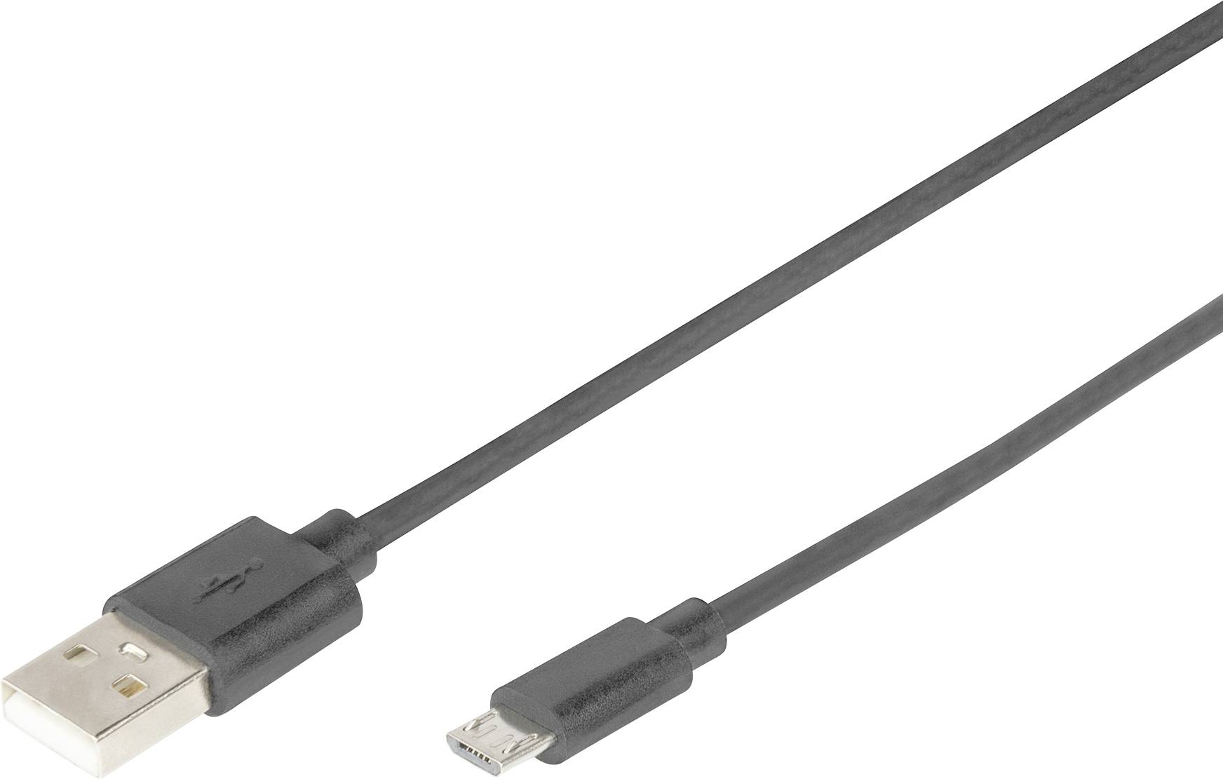 Un câble USB noir avec une fiche USB-A et une fiche micro-USB, souvent utilisé pour charger des appareils.