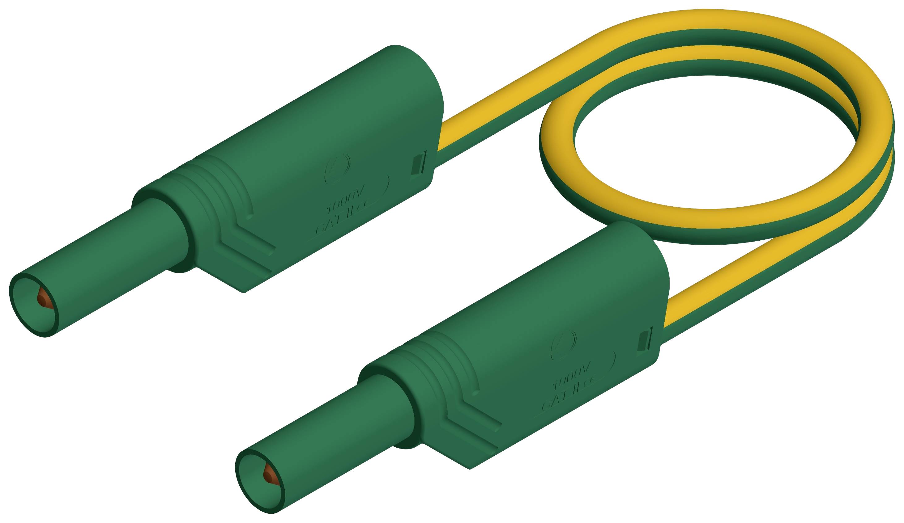 Câble vert et jaune avec deux fiches, connecté en cercle. Utilisé pour la mise à la terre électrique ou la connexion.