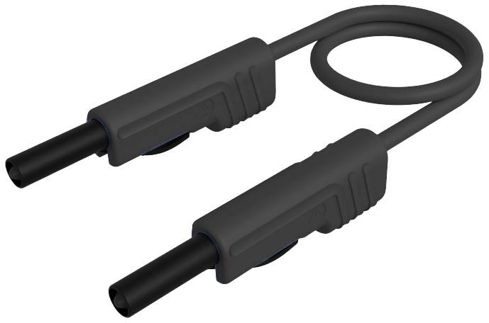 Câble en caoutchouc noir avec deux fiches identiques à chaque extrémité, disposé en boucle.