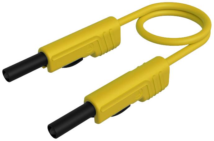 Un câble de mesure de multimètre jaune avec deux fiches noires, adapté pour les tests électriques.