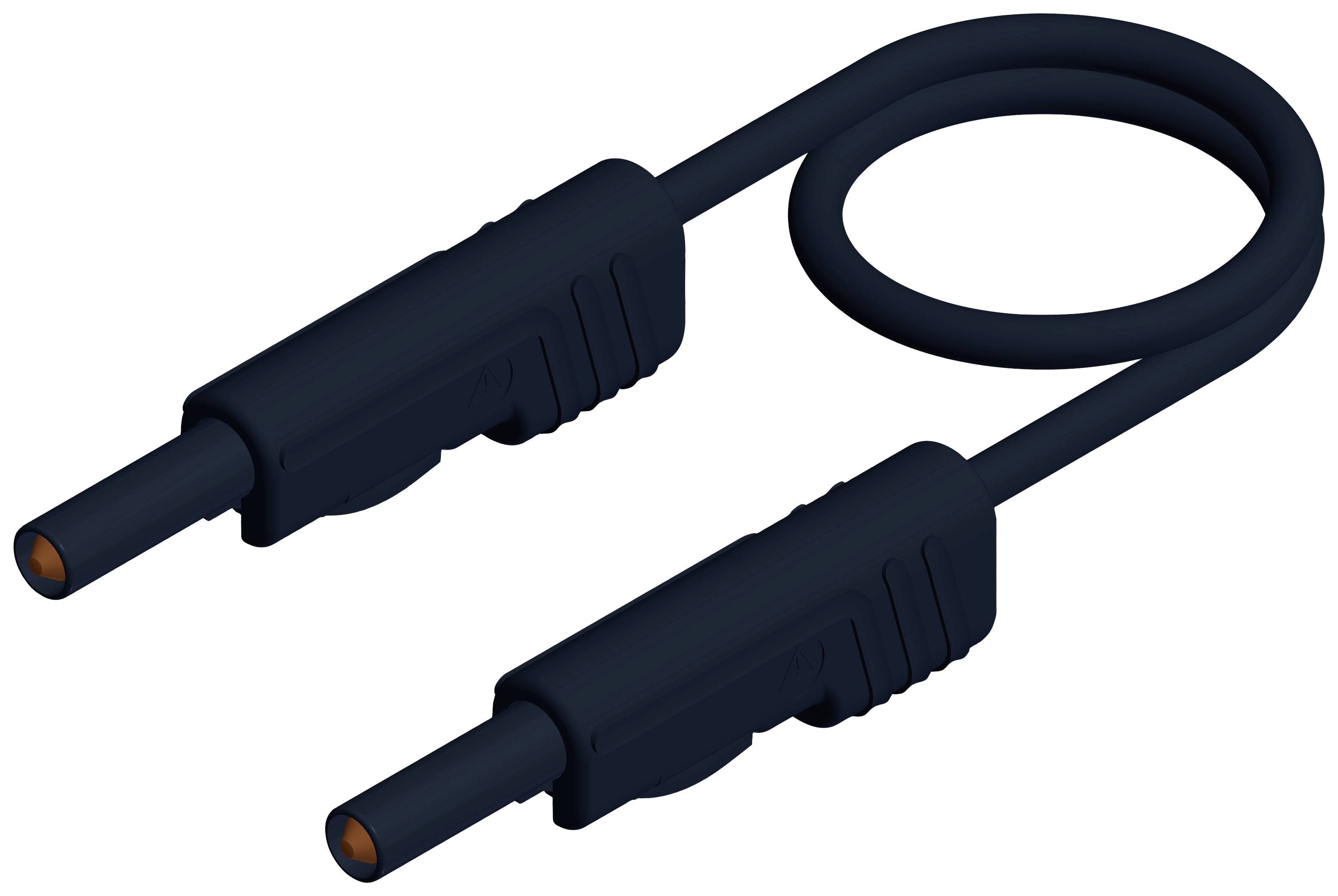 Un câble noir avec deux fiches similaires à chaque extrémité, probablement utilisé pour des appareils électroniques.