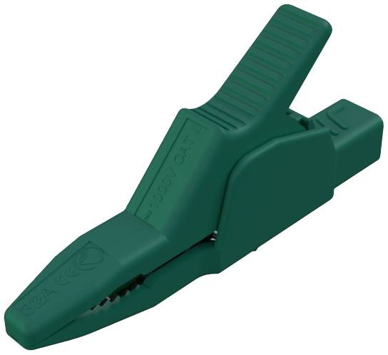 Pince crocodile verte isolée, pour applications électriques.