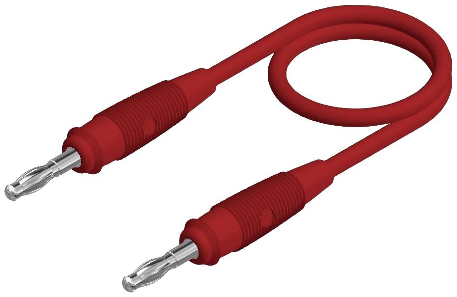 Câble rouge pour banane avec deux fiches, utilisé pour des connexions électriques ou des tests.