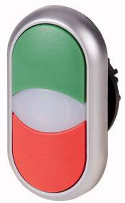 Grand bouton ovale divisé en moitié verte et rouge, séparé par une ligne blanche. Symbolise une fonction de commutation.