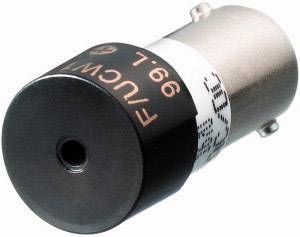 Une petite ampoule avec un capuchon en plastique noir portant l'inscription 'FUCW'. Elle possède une base métallique pour être installée dans un support.