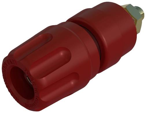 Un connecteur rouge étanche aux gaz, avec un capuchon à vis hexagonal et une poignée striée, utilisé dans les systèmes étanches aux gaz.