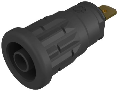 Un adaptateur électrique noir à boîtier rond et contact doré. Adapté aux applications industrielles.