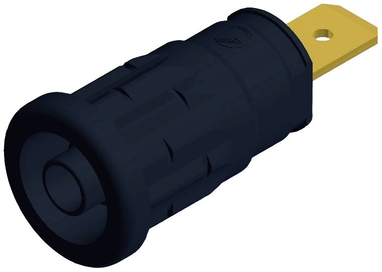 Bouton cylindrique noir avec un manchon jaune, ressemblant à un bouton-poussoir électrique. S'estompe légèrement en arrière-plan.