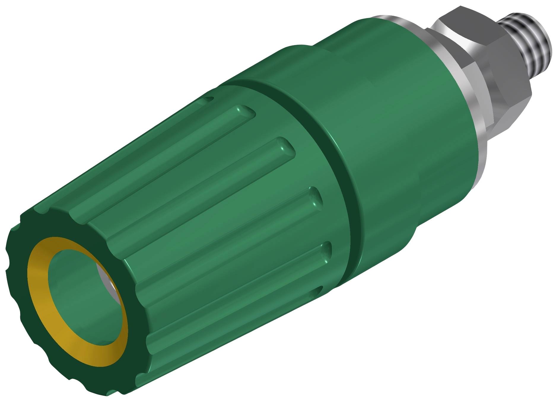 Embout de nettoyeur haute pression vert avec raccord métallique, de forme cylindrique, permettant de générer un jet d'eau puissant.