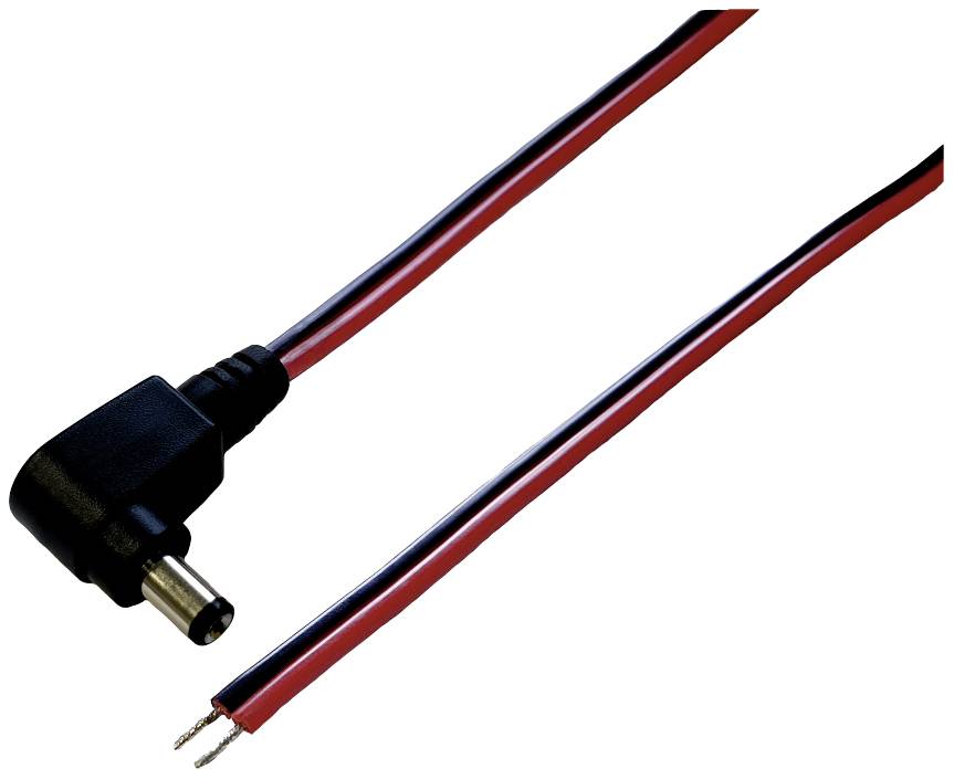 Un câble réseau noir et rouge avec extrémités dénudées et une fiche coudée, adapté pour les connexions électriques.