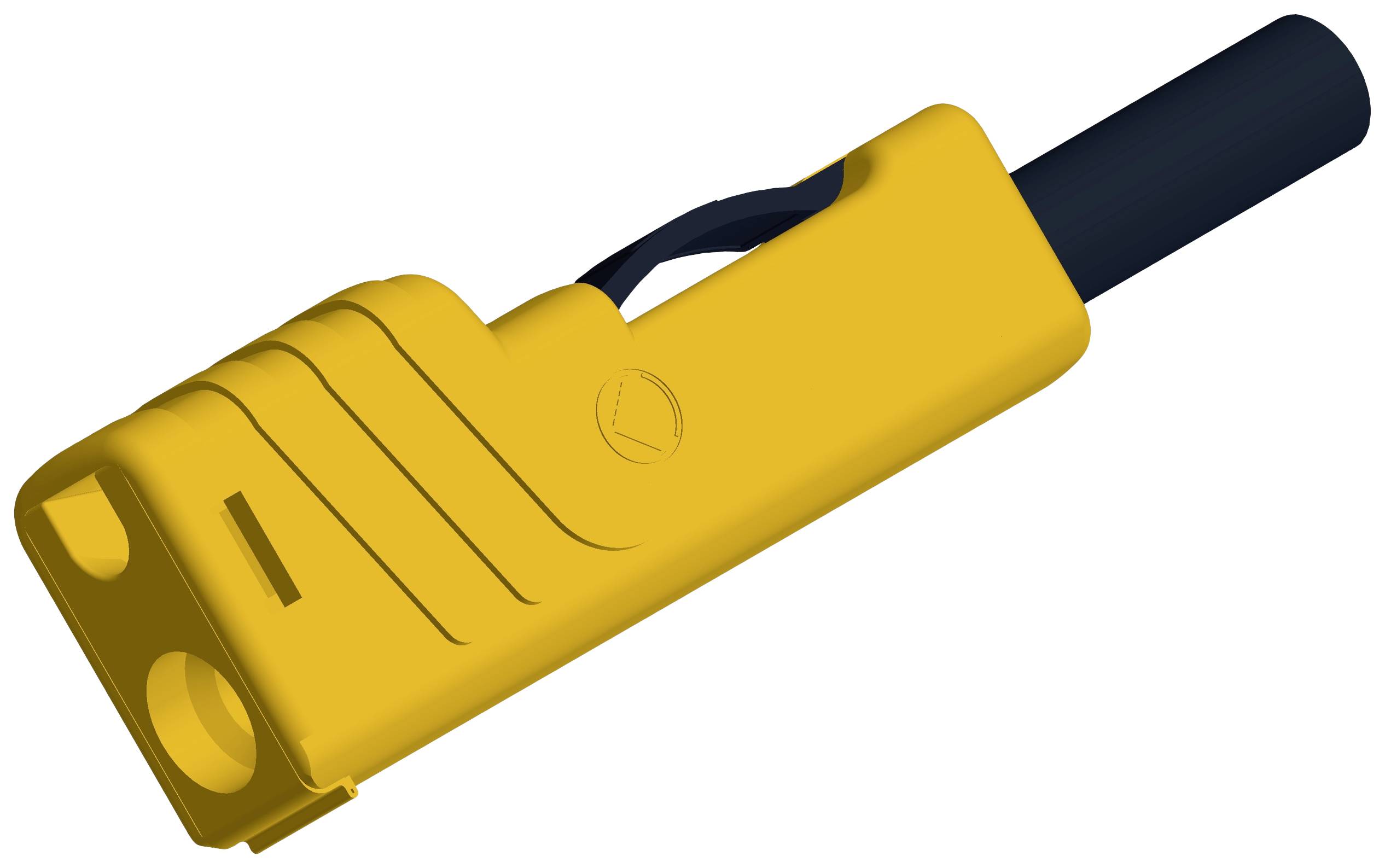 Un cadenas de sécurité jaune qui entoure la poignée d'une fiche électrique afin d'empêcher toute utilisation non autorisée.