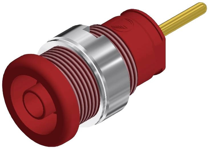 Un interrupteur de pression électrique rouge avec un filetage métallique et une tige jaune, adapté aux applications techniques.