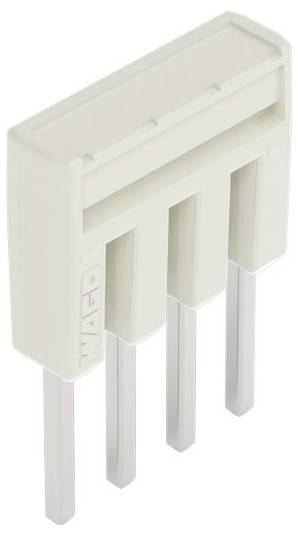 Un connecteur électrique blanc à trois broches avec de longues broches métalliques, utilisé pour les appareils électriques, positionné verticalement sur un fond blanc.